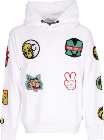 MUSHROOM-Felpa-Cappuccio-Uomo-Stickers-Hoodie-White-da-uomo