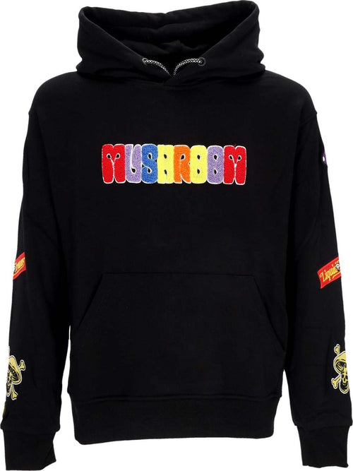 MUSHROOM-Felpa-Cappuccio-Uomo-Sublimatic-Patch-Hoodie-Black-da-uomo