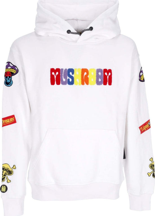 MUSHROOM-Felpa-Cappuccio-Uomo-Sublimatic-Patch-Hoodie-White-da-uomo