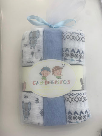 Set da 3 Mussole Azzurro 80x80 in cotone 100%