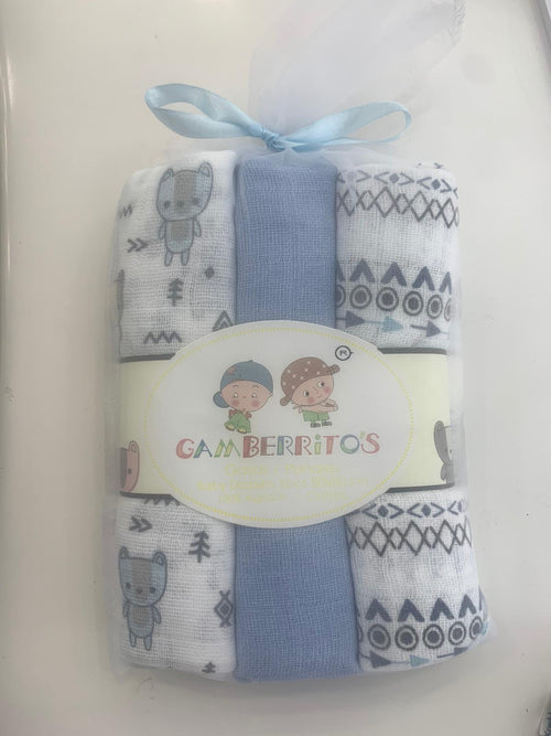 Set da 3 Mussole Azzurro 80x80 in cotone 100%