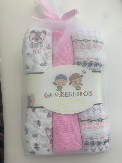 Set da 3 Mussole Rosa 80x80 in cotone 100%