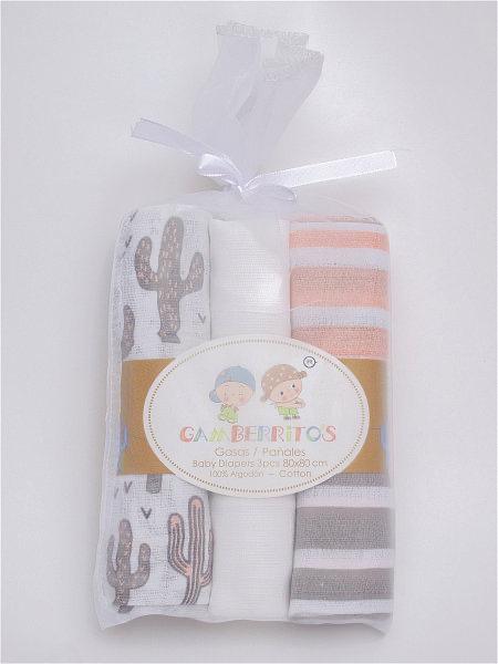 Set 3 Mussole Rosa 80x80 in cotone 100%