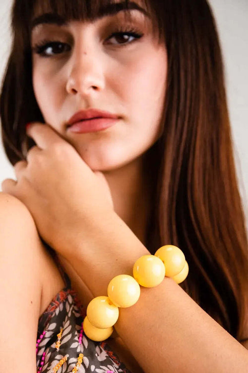 MYA-ACCESSORIES-|-Bracciale-con-sfere-XXL-elastico-in-acrilico-giallo