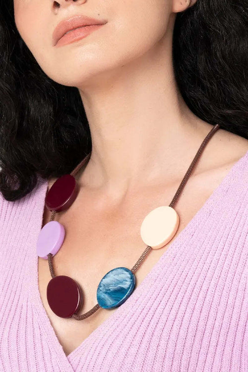 MYA-ACCESSORIES-|-Collana-girocollo-con-laccio-bronzato-con-inserti-circolari-in-acrilico