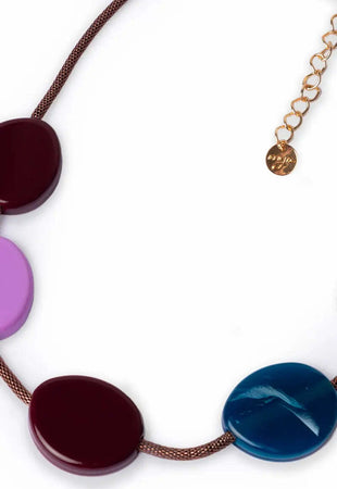 MYA-ACCESSORIES-|-Collana-girocollo-con-laccio-bronzato-con-inserti-circolari-in-acrilico