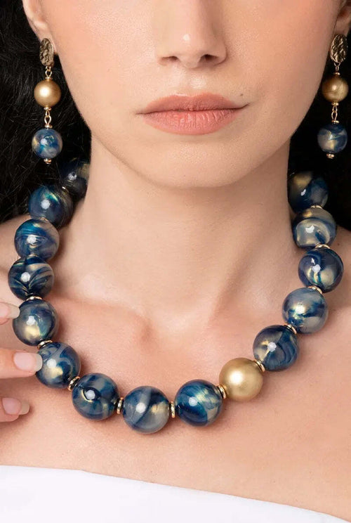MYA-ACCESSORIES-|-Collana-girocollo-con-sfere-dalle-nuances-blu