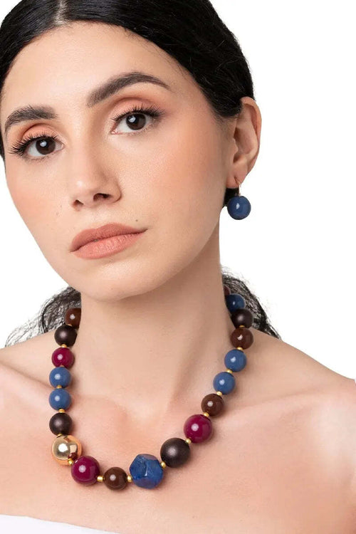 MYA-ACCESSORIES-|-Collana-girocollo-con-sfere-in-acrilico-tono-rosso-e-blu