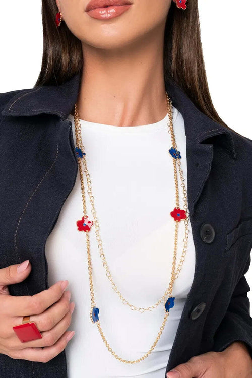 MYA-ACCESSORIES-|-Collana-lunga-a-catena-doppio-filo-con-fiori-smaltati