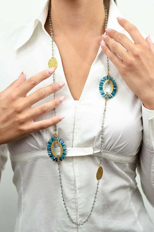 MYA-ACCESSORIES-|-Collana-lunga-con-microcristalli-azzurri