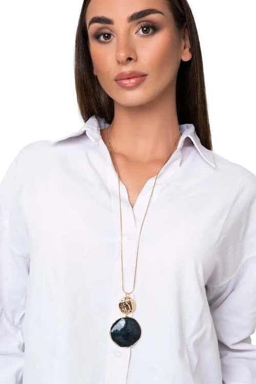 MYA-ACCESSORIES-|-Collana-lunga-con-pendente-circolare-marmorizzato