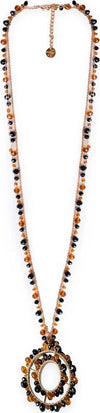 MYA-ACCESSORIES-|-Collana-lunga-in-tessuto-con-pendente-con-microcristalli-in-vetro