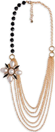 MYA-ACCESSORIES-|-Collana-multi-catene-con-pietre-e-fiore-con-perle