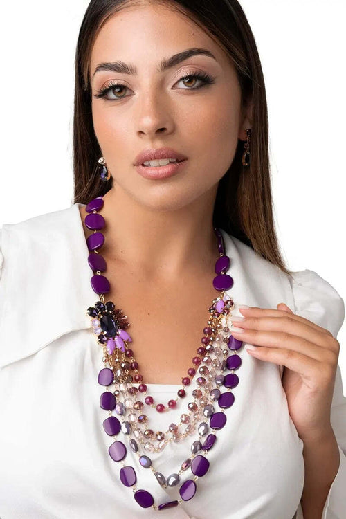MYA-ACCESSORIES-|-Collana-multifilo-con-pietre-in-resina-e-fiore-in-vetro
