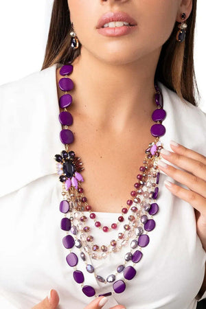 MYA-ACCESSORIES-|-Collana-multifilo-con-pietre-in-resina-e-fiore-in-vetro