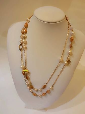 Collana oro rosa, perle e adularia Leaderline