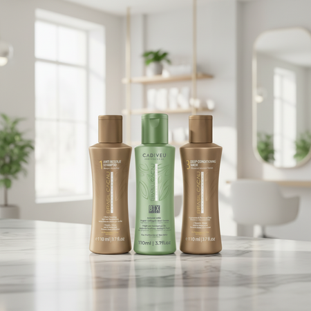 Cadiveu brasil cacau BTX vegan kit composto da: anti rersidue shampoo 110 ml, btx vegan 110 ml e deep conditioning mask 110 ml