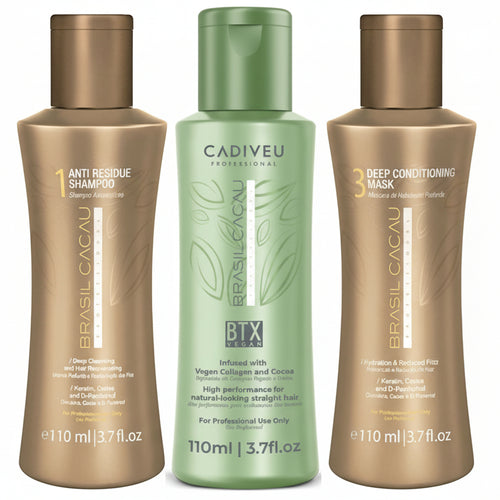 Cadiveu brasil cacau BTX vegan kit composto da: anti rersidue shampoo 110 ml, btx vegan 110 ml e deep conditioning mask 110 ml