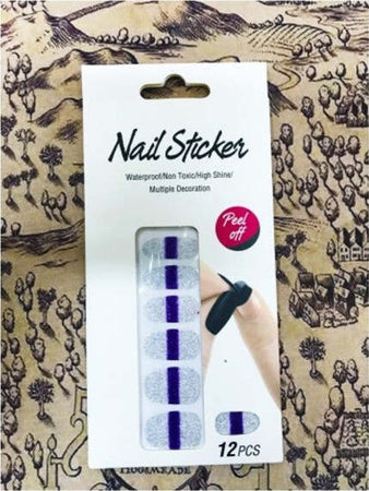 Nail-Art-Stickers-Viola-Argento-Glitter-12-Decorazioni-Adesiva-Peel-Off-Unghie