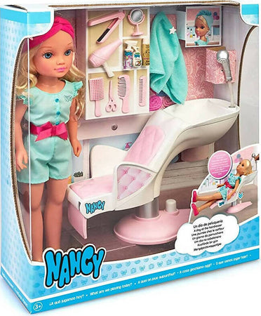Nancy-un Giorno Bambola Di Parrucchiere Ricci Biondi, Sedia Per