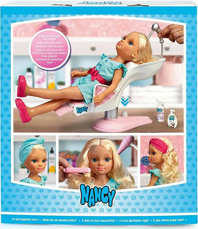 Nancy-un Giorno Bambola Di Parrucchiere Ricci Biondi, Sedia Per
