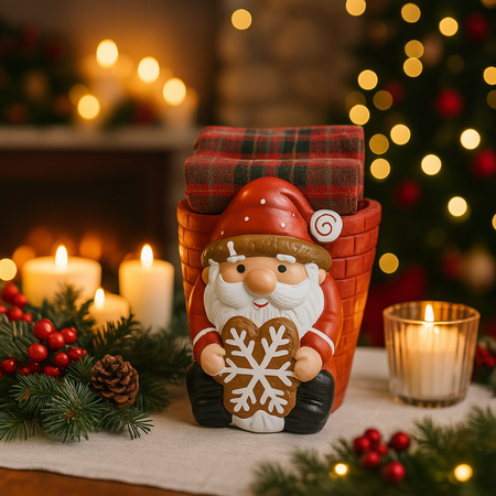 Vasetto in ceramica con 2 canovacci in tessuto per decorazioni natalizie