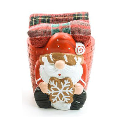 Vasetto in ceramica con 2 canovacci in tessuto per decorazioni natalizie