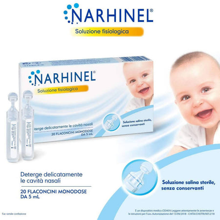 Narhinel Soluzione Fisiologica - Pacco Da 20 Flaconcini Monodose Da 5 Ml - Soluzione Salina Isotonica