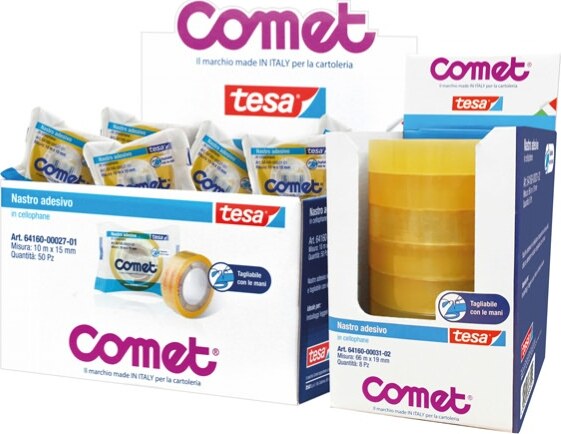 Nastro adesivo - 10 mt x 15 mm - cellophane - trasparente - Comet [multipack] 50 pezzi Cancelleria e prodotti per ufficio/Archivio ufficio e accessori per scrivania/Nastri colle elastici e graffette/Adesivi e colle/Colle Eurocartuccia - Pavullo, Commerciovirtuoso.it