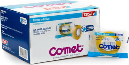 Nastro adesivo - 33 mt x 15 mm - cellophane - trasparente - Comet [multipack] 30 pezzi Cancelleria e prodotti per ufficio/Archivio ufficio e accessori per scrivania/Nastri colle elastici e graffette/Adesivi e colle/Colle Eurocartuccia - Pavullo, Commerciovirtuoso.it