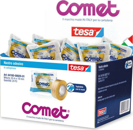Nastro adesivo - 33 mt x 19 mm - cellophane - trasparente - Comet [multipack] 24 pezzi Cancelleria e prodotti per ufficio/Archivio ufficio e accessori per scrivania/Nastri colle elastici e graffette/Adesivi e colle/Colle Eurocartuccia - Pavullo, Commerciovirtuoso.it