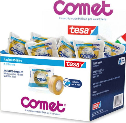 Nastro adesivo - 33 mt x 19 mm - cellophane - trasparente - Comet [multipack] 24 pezzi Cancelleria e prodotti per ufficio/Archivio ufficio e accessori per scrivania/Nastri colle elastici e graffette/Adesivi e colle/Colle Eurocartuccia - Pavullo, Commerciovirtuoso.it