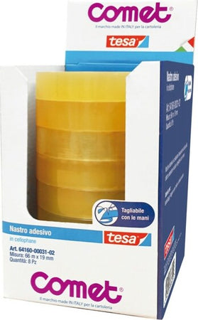 Nastro adesivo - 66 mt x 19 mm - cellophane - trasparente - Comet [multipack] 8 pezzi Cancelleria e prodotti per ufficio/Archivio ufficio e accessori per scrivania/Nastri colle elastici e graffette/Adesivi e colle/Colle Eurocartuccia - Pavullo, Commerciovirtuoso.it