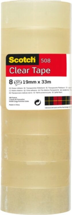 Nastro adesivo Scotch 508 - 19 mm x 33 mt - trasparente - Scotch - torre 8 rotoli Cancelleria e prodotti per ufficio/Archivio ufficio e accessori per scrivania/Nastri colle elastici e graffette/Adesivi e colle/Colle Eurocartuccia - Pavullo, Commerciovirtuoso.it