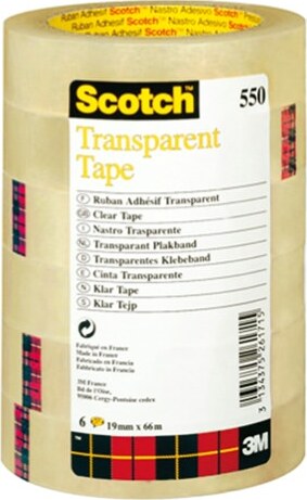 Nastro adesivo Scotch 550 - 19 mm x 66 mt - trasparente - Scotch - torre 8 rotoli Cancelleria e prodotti per ufficio/Archivio ufficio e accessori per scrivania/Nastri colle elastici e graffette/Adesivi e colle/Colle Eurocartuccia - Pavullo, Commerciovirtuoso.it