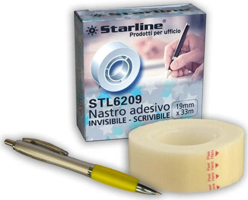 Nastro adesivo scrivibile - invisibile - 19 mm x 33 mt - trasparente - Starline Cancelleria e prodotti per ufficio/Archivio ufficio e accessori per scrivania/Nastri colle elastici e graffette/Adesivi e colle/Colle Eurocartuccia - Pavullo, Commerciovirtuoso.it