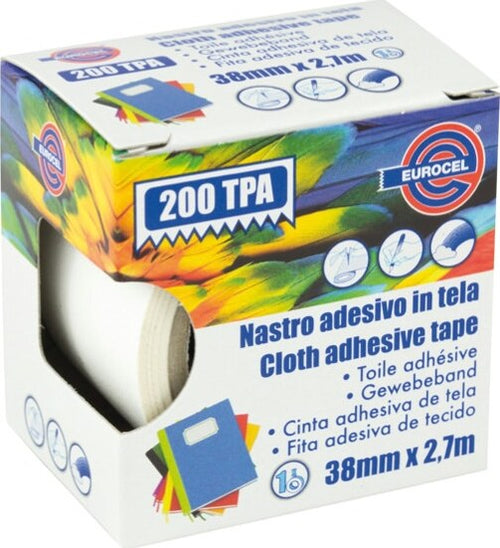 Nastro adesivo telato TPA 200 - 38 mm x 2 7 mt - bianco - Eurocel Fai da te/Pitture trattamenti per pareti e utensili/Strumenti e attrezzi per verniciatura/Materiali di preparazione/Nastro/Nastro per mascheratura Eurocartuccia - Pavullo, Commerciovirtuoso.it