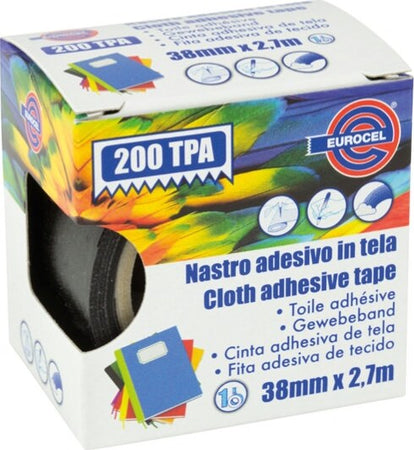 Nastro adesivo telato TPA 200 - 38 mm x 2 7 mt - nero - Eurocel Fai da te/Pitture trattamenti per pareti e utensili/Strumenti e attrezzi per verniciatura/Materiali di preparazione/Nastro/Nastro per mascheratura Eurocartuccia - Pavullo, Commerciovirtuoso.it
