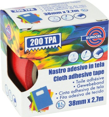 Nastro adesivo telato TPA 200 - 38 mm x 2 7 mt - rosso - Eurocel Fai da te/Pitture trattamenti per pareti e utensili/Strumenti e attrezzi per verniciatura/Materiali di preparazione/Nastro/Nastro per mascheratura Eurocartuccia - Pavullo, Commerciovirtuoso.it