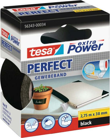 Nastro adesivo telato XP Perfect - 38 mm x 2 7 m - nero -Tesa Fai da te/Pitture trattamenti per pareti e utensili/Strumenti e attrezzi per verniciatura/Materiali di preparazione/Nastro/Nastro per mascheratura Eurocartuccia - Pavullo, Commerciovirtuoso.it
