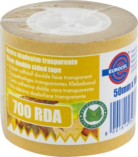 Nastro biadesivo 700RDA - 50mmx10mt - in termo singolo + etichetta - trasparente -Eurocel Fai da te/Pitture trattamenti per pareti e utensili/Strumenti e attrezzi per verniciatura/Materiali di preparazione/Nastro/Nastro per mascheratura Eurocartuccia - Pavullo, Commerciovirtuoso.it