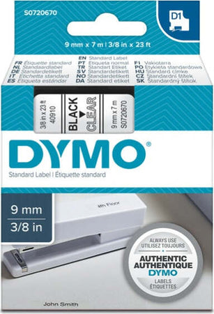 Nastro D1 409100 - 9 mm x 7 mt - nero-trasparente - Dymo Cancelleria e prodotti per ufficio/Elettronica per ufficio/Accessori/Accessori per etichettatrici Eurocartuccia - Pavullo, Commerciovirtuoso.it