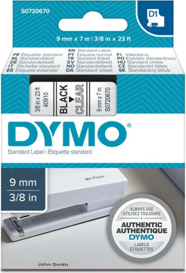 Nastro D1 409100 - 9 mm x 7 mt - nero-trasparente - Dymo Cancelleria e prodotti per ufficio/Elettronica per ufficio/Accessori/Accessori per etichettatrici Eurocartuccia - Pavullo, Commerciovirtuoso.it