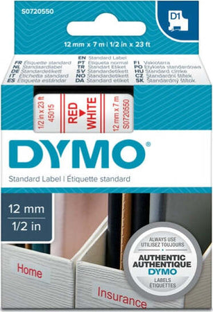 Nastro D1 450150 - 12 mm x 7 mt - rosso-bianco - Dymo Cancelleria e prodotti per ufficio/Elettronica per ufficio/Accessori/Accessori per etichettatrici Eurocartuccia - Pavullo, Commerciovirtuoso.it