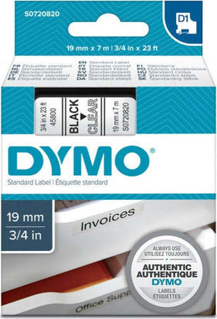 Nastro D1 458000 - 19 mm x 7 mt - nero-trasparente - Dymo Cancelleria e prodotti per ufficio/Elettronica per ufficio/Accessori/Accessori per etichettatrici Eurocartuccia - Pavullo, Commerciovirtuoso.it