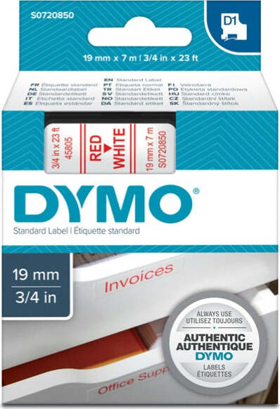 Nastro D1 458050 - 19 mm x 7 mt - rosso-bianco - Dymo Cancelleria e prodotti per ufficio/Elettronica per ufficio/Accessori/Accessori per etichettatrici Eurocartuccia - Pavullo, Commerciovirtuoso.it