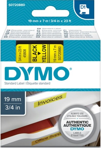 Nastro D1 458080 - 19 mm x 7 mt - nero-giallo - Dymo Cancelleria e prodotti per ufficio/Elettronica per ufficio/Accessori/Accessori per etichettatrici Eurocartuccia - Pavullo, Commerciovirtuoso.it