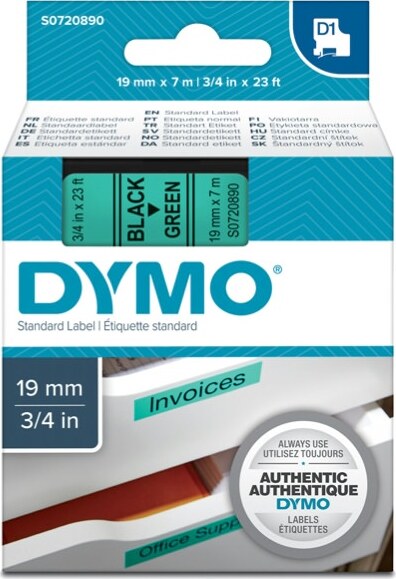 Nastro D1 458090 - 19 mm x 7 mt - nero-verde - Dymo Cancelleria e prodotti per ufficio/Elettronica per ufficio/Accessori/Accessori per etichettatrici Eurocartuccia - Pavullo, Commerciovirtuoso.it