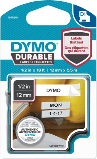 Nastro D1 Durable 1978364 - 12 mm x 5 5 mt - nero-bianco - Dymo Cancelleria e prodotti per ufficio/Elettronica per ufficio/Accessori/Accessori per etichettatrici Eurocartuccia - Pavullo, Commerciovirtuoso.it