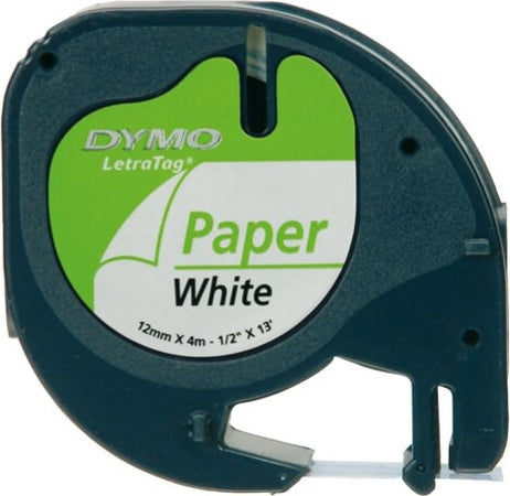 Nastro Letratag 912000 - in carta - 12 mm x 4 mt - bianco - Dymo Cancelleria e prodotti per ufficio/Elettronica per ufficio/Accessori/Accessori per etichettatrici Eurocartuccia - Pavullo, Commerciovirtuoso.it